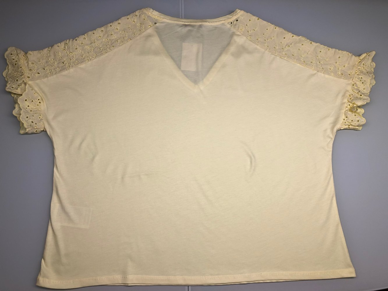 Damen T-Shirt Kurzarm Kurzarmshirt Bluse Sommer Shirt Gelb Spitze Gr. L Marke: Yessica C&A neu mit Etikett