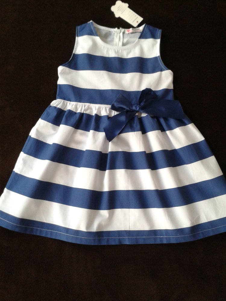 Kinder Mädchen Baby Kleid Kleidchen Schleifen Gestreift Schleife Festlich Besondere Anlässe Marineblau Weiß Reißverschluss Gr. 68/74