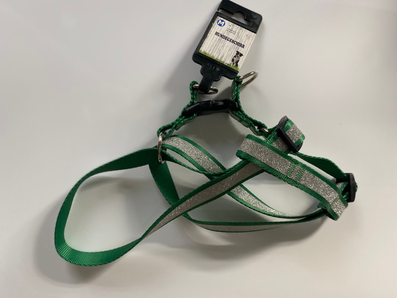 Hund Hunde Hundegeschirr Haustier Kontrolle Gurt für Hund Spaziergang Kragen Halsumfang: 35-60 cm Gr. M, Grün Silber Glitzer Glanz Effekt, neu mit Etikett