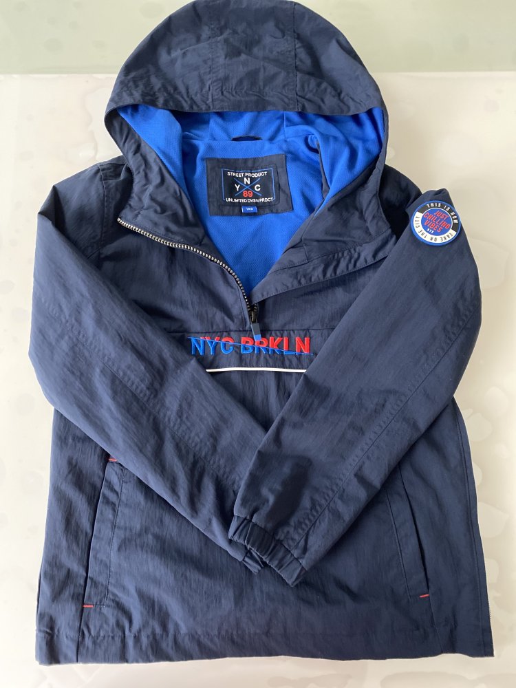 Jungen Jacke Kapuze Blau Marineblau Unlimited DVSN C&A Gr. 140 seitliche Reißverschluss gefüttert, NEU