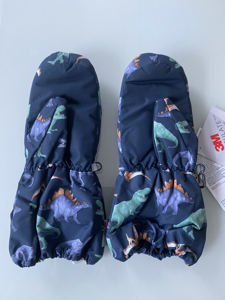 Jungen Kinder Wasserabweisende Skifäustlinge Dino Dinosaurier 3M aus winddichtem und wasserabweisendem Funktionsmaterial mit Kappnähten, Reflektoren, Gr. 146/152 