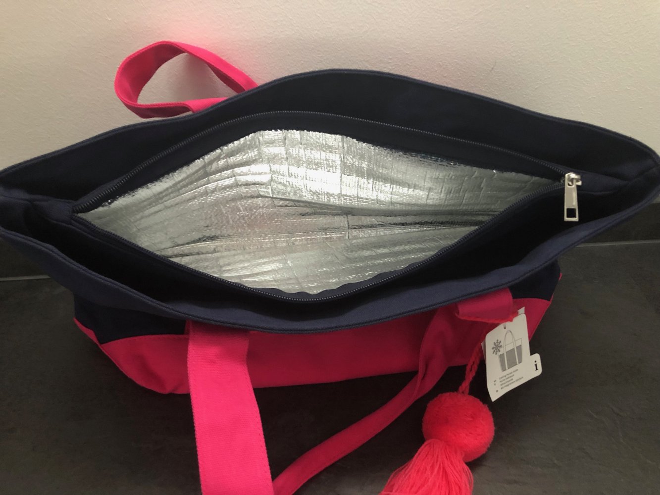 Shopper Einkaufstasche Tasche mit integriertem Kühlfach Marineblau Fucsia