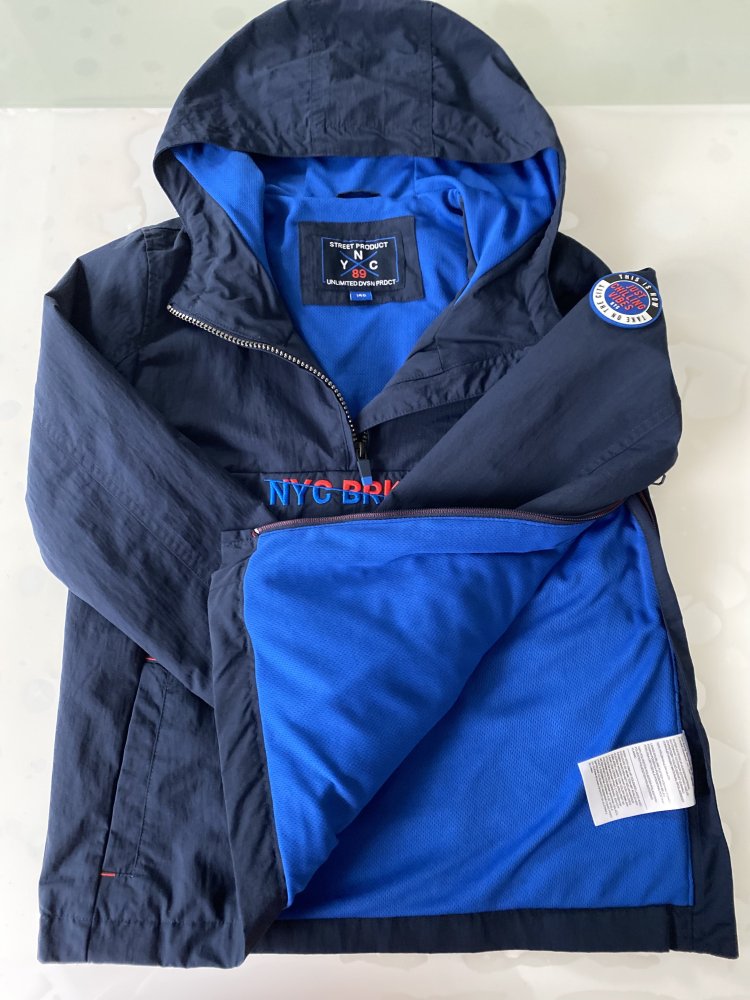 Jungen Jacke Kapuze Blau Marineblau Unlimited DVSN C&A Gr. 140 seitliche Reißverschluss gefüttert, NEU