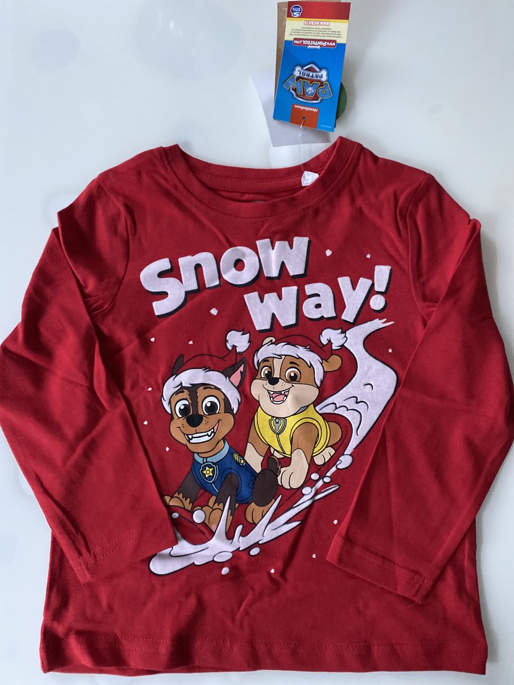 Jungen Mädchen Kinder Weihnachten Christmas Nikolaus Santa Claus Paw Patrol Chase Rubble Bluse Langarm Longsleeve Rot Bunt 100% Baumwolle Gr. 104