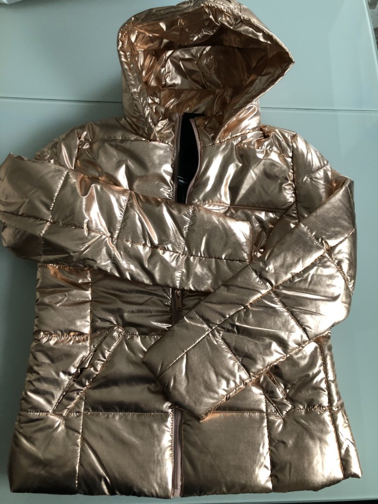 Damen Mädchen Steppjacke Kapuze Kapuzenjacke Metallicoptik Gold Kupfer Rosa (s. Farbe im Bild, ich erkenne leider die genaue Farbe nicht) Wattiert Leicht Leistentaschen Gr. 42 - neu mit Etikett