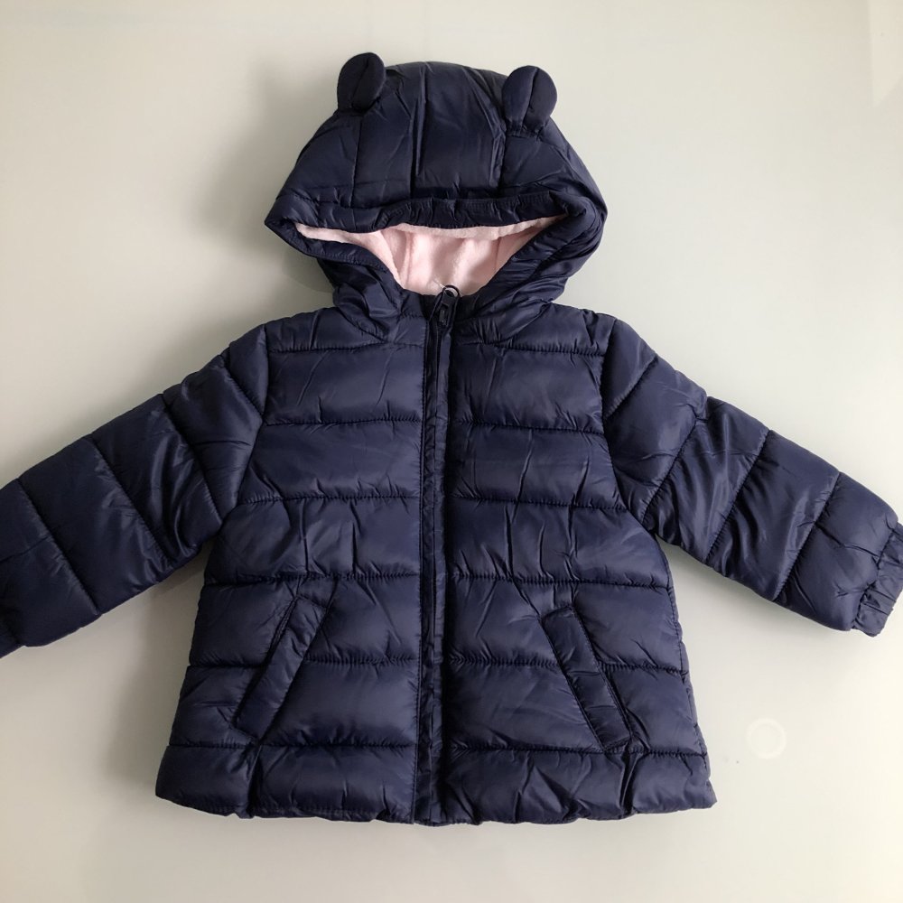 Mädchen Kinder Jacke Jackchen mit Öhren Marineblau Rosa gefüttert, leicht und kuschelig wie eine Daunenjacke :) Gr. 74 Marke: Baby Club C&A
