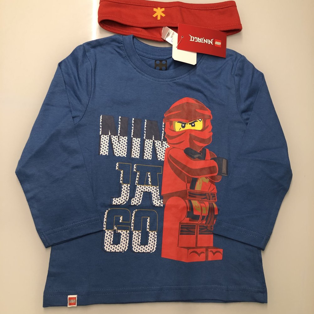 LEGO Ninjago Fasching Verkleidung Langarmshirt und Stirnband Set 2-teilig 2 Stück Longsleeves Geschenk Langärmelige Langarm 100% Baumwolle, Gr. 98 neu mit Etikett