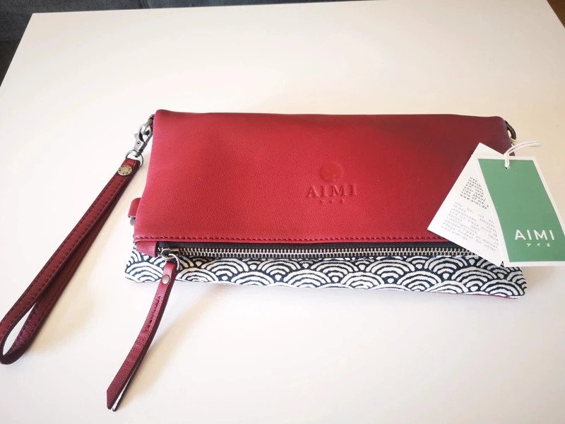 Aimi Tasche Clutch Japan Grafik burgundy rot Leder