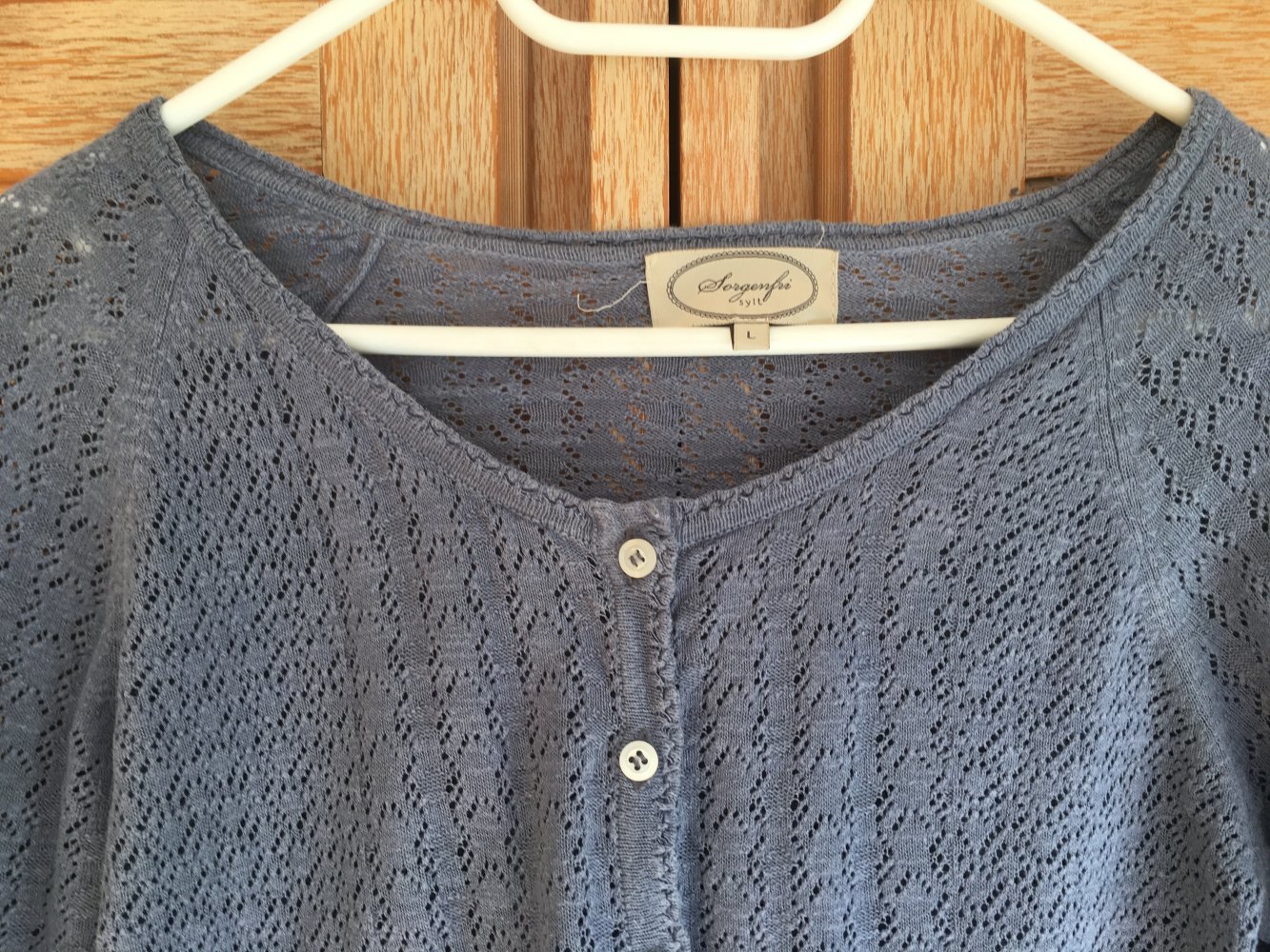 Sorgenfri Sylt Strickjacke Gr. L taubenblau, blau