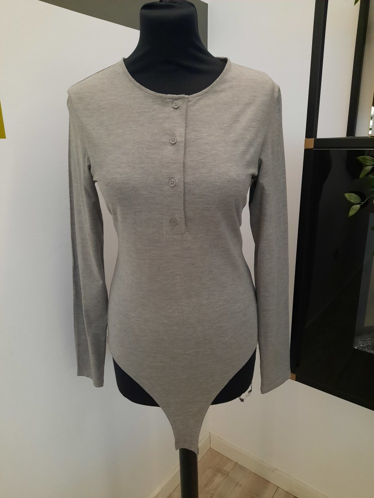 NEU Cos Basic Body Langarm Knopfleiste Langarmshirt casual grau meliert Lingerie Gr M