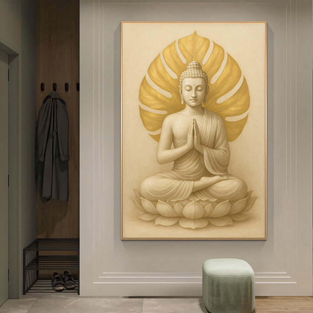 Digitales Poster Buddha Meditation Gold – Spirituelle Wandkunst – JPEG 300dpi