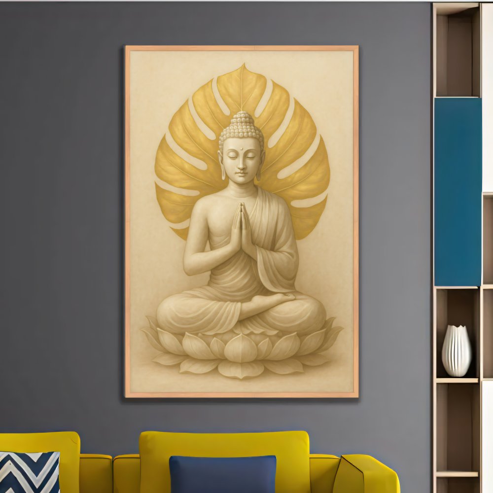 Digitales Poster Buddha Meditation Gold – Spirituelle Wandkunst – JPEG 300dpi
