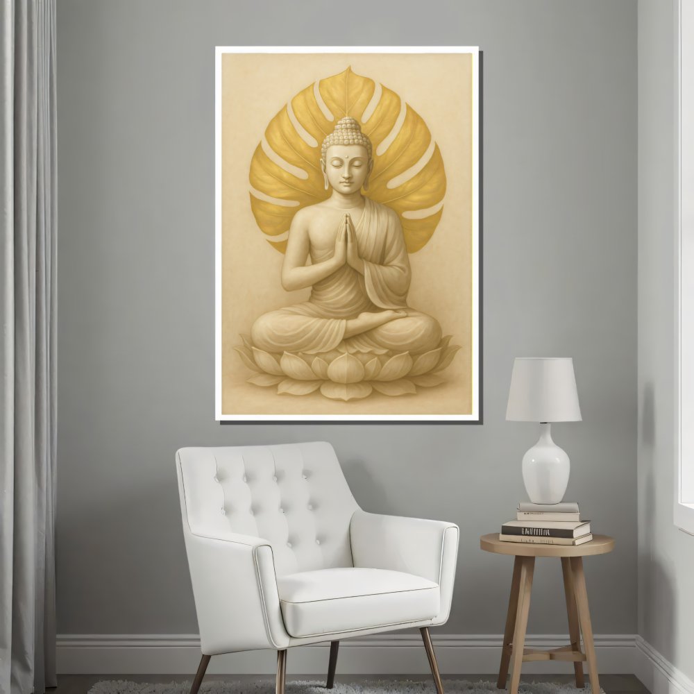 Digitales Poster Buddha Meditation Gold – Spirituelle Wandkunst – JPEG 300dpi