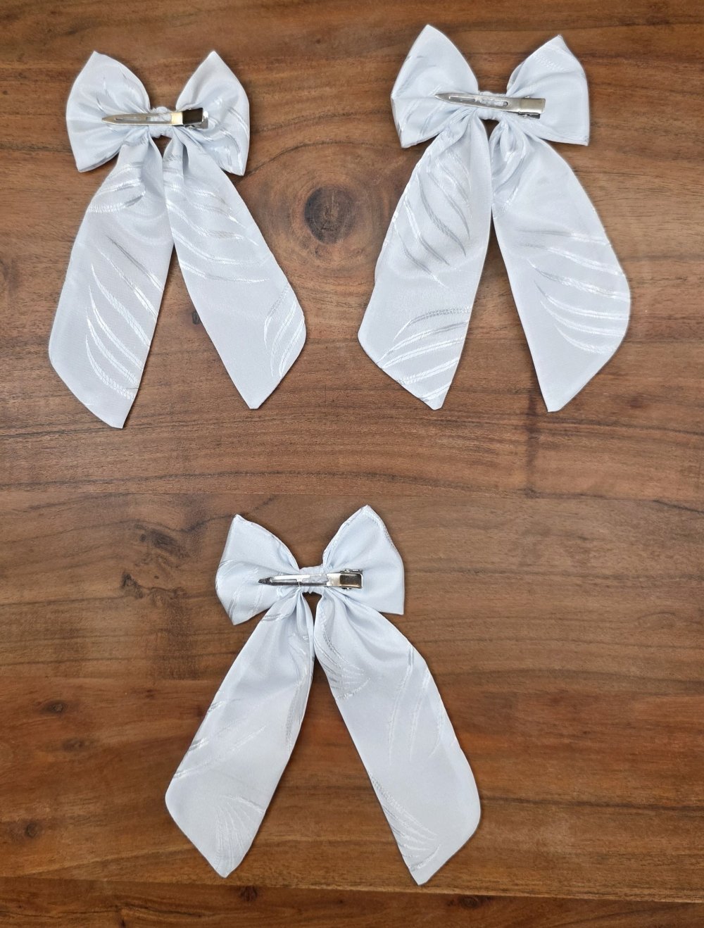 3x Haarspange mit Schleife, weiß gemustert