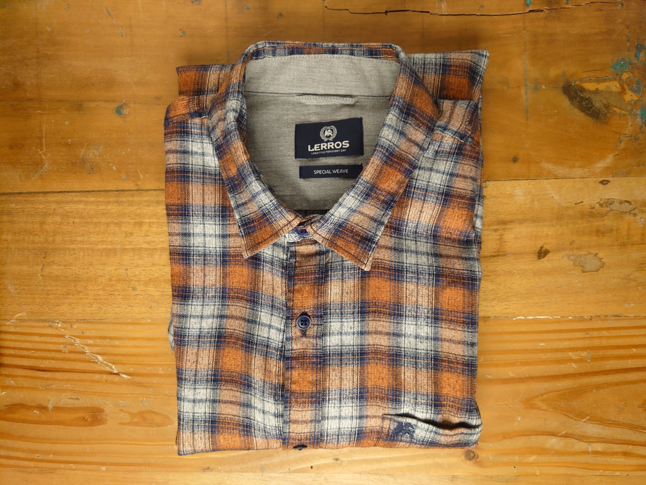 LERROS Karo Langarm-Hemd spicy orange XL Regular Fit Kent-Kragen Brust 122 cm Taille 120 cm