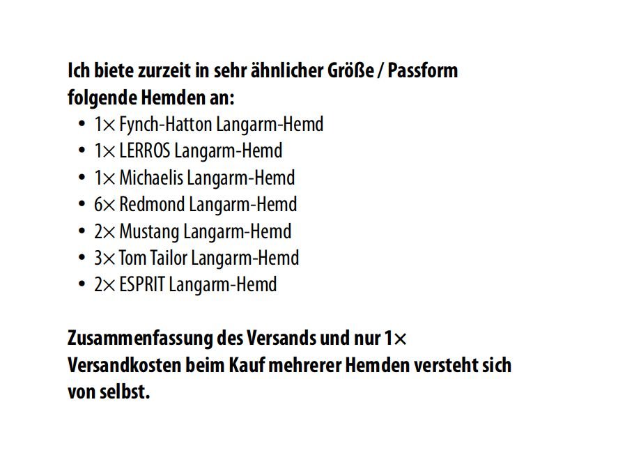 Redmond Casual 43/44 XL Brust 130 cm Taille 121 cm Langarm-Hemd