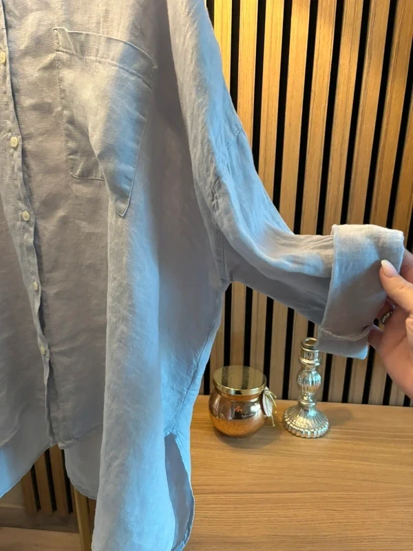 Soccx Camp David Damen Frauen Leinen Bluse Hemd hellblau Gr. S