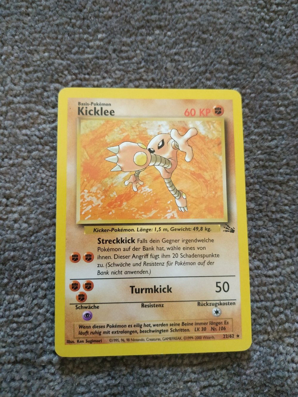 Pokemon Karte Kicklee 1. Edition non holo 22/62 Fossil Set Deutsch