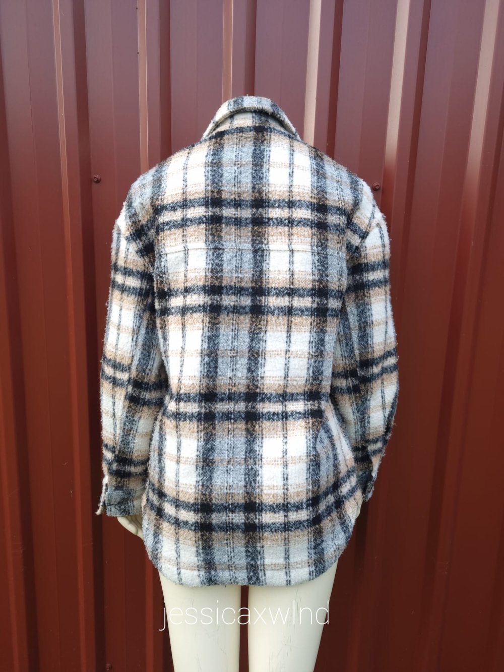 Bershka Hemdjacke Camel Schwarz kariert