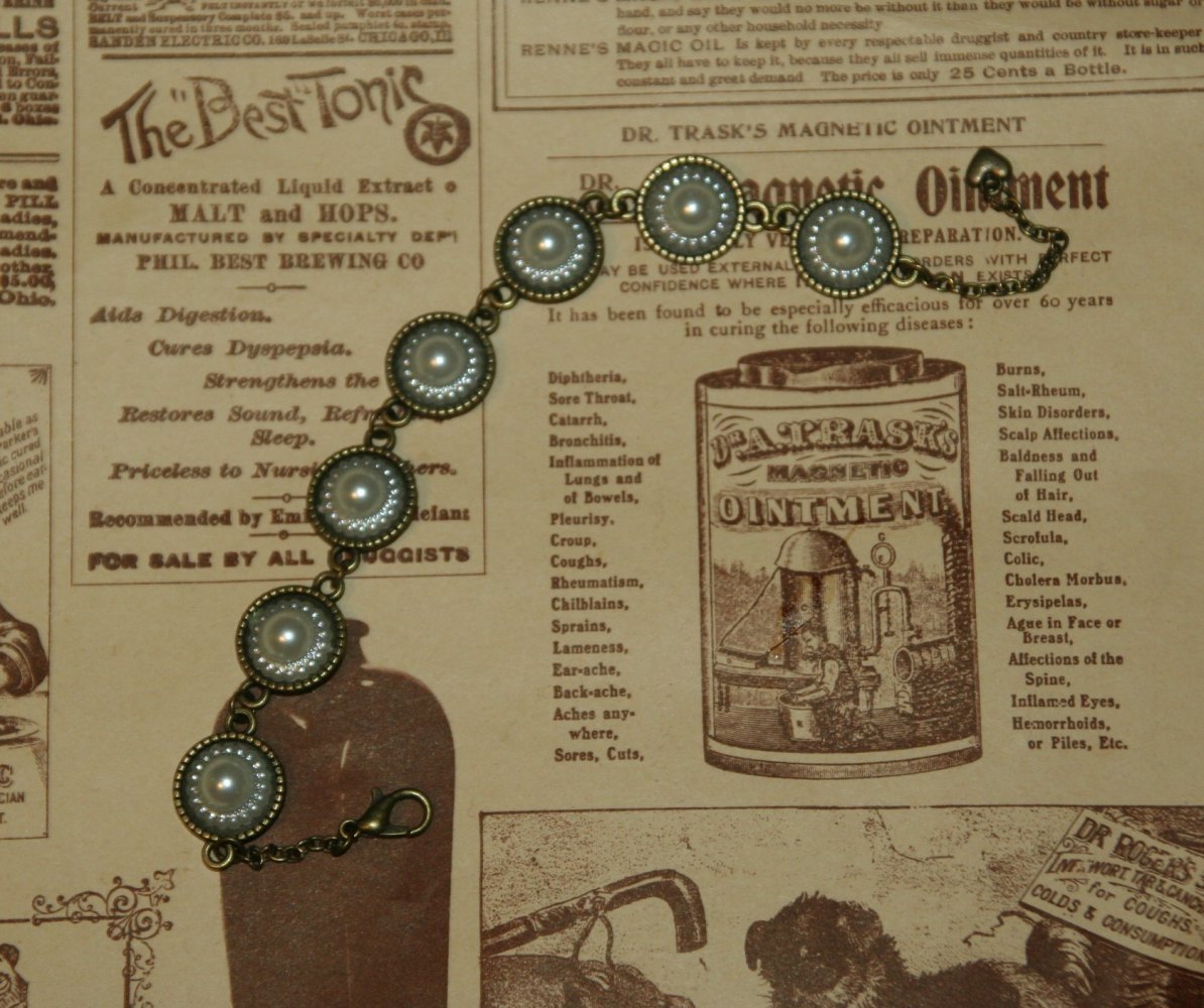 Vintage Armband bronze mit Steinen weiss