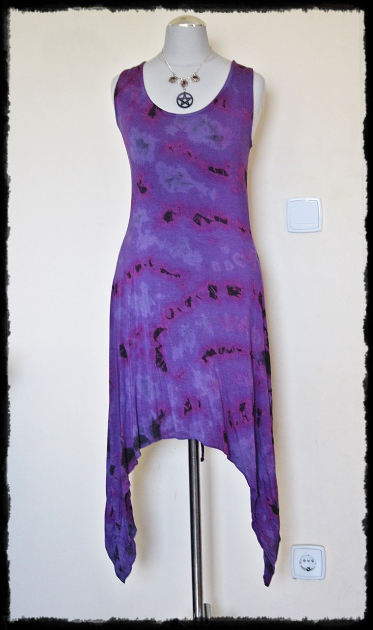 Wunderschönes, violettes Batik Midikleid, Gr.34/36