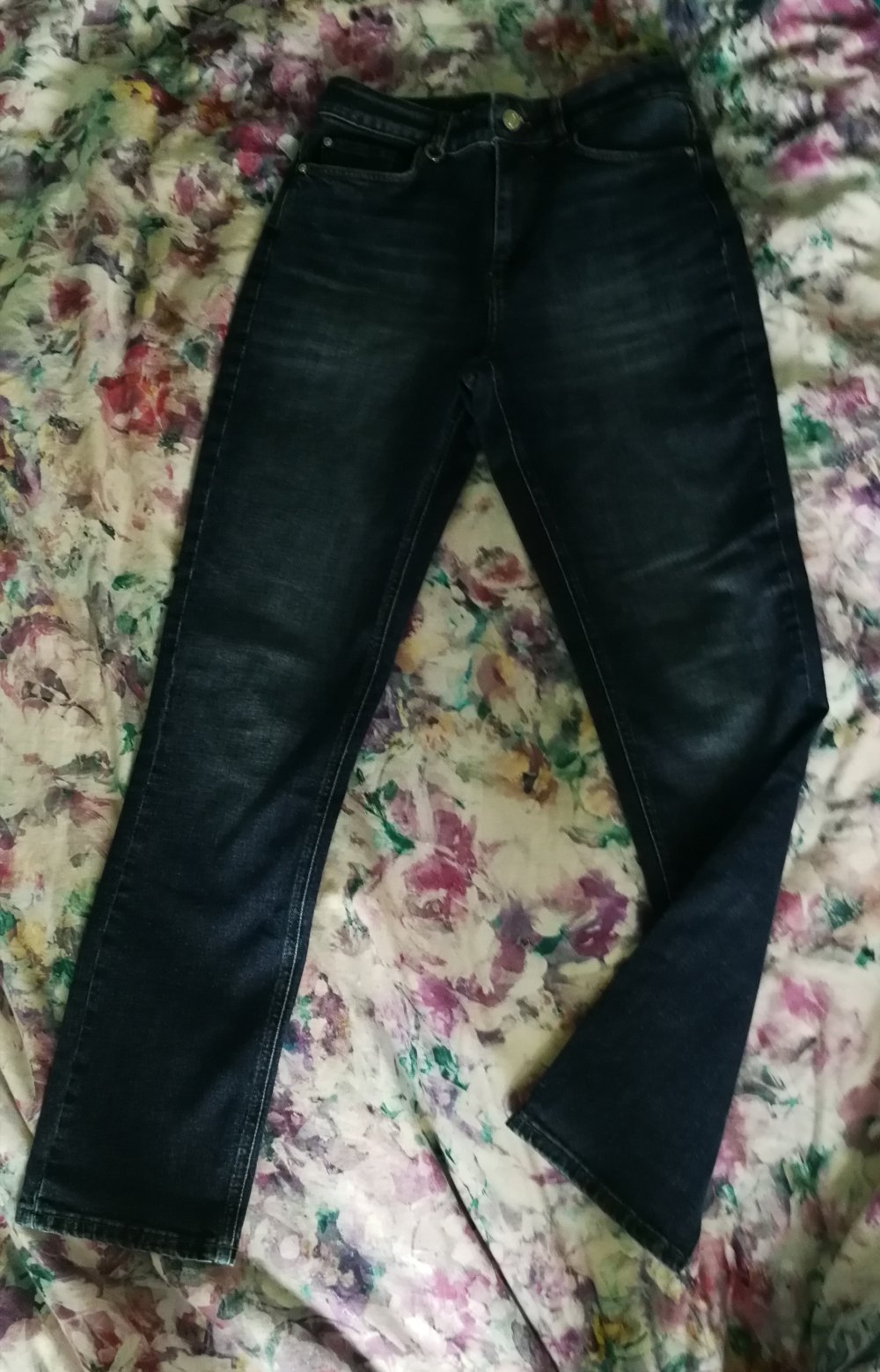 Dunkle Orsay Jeanshose Denim Straight mit Baumwolle und Hanf Gr. 34