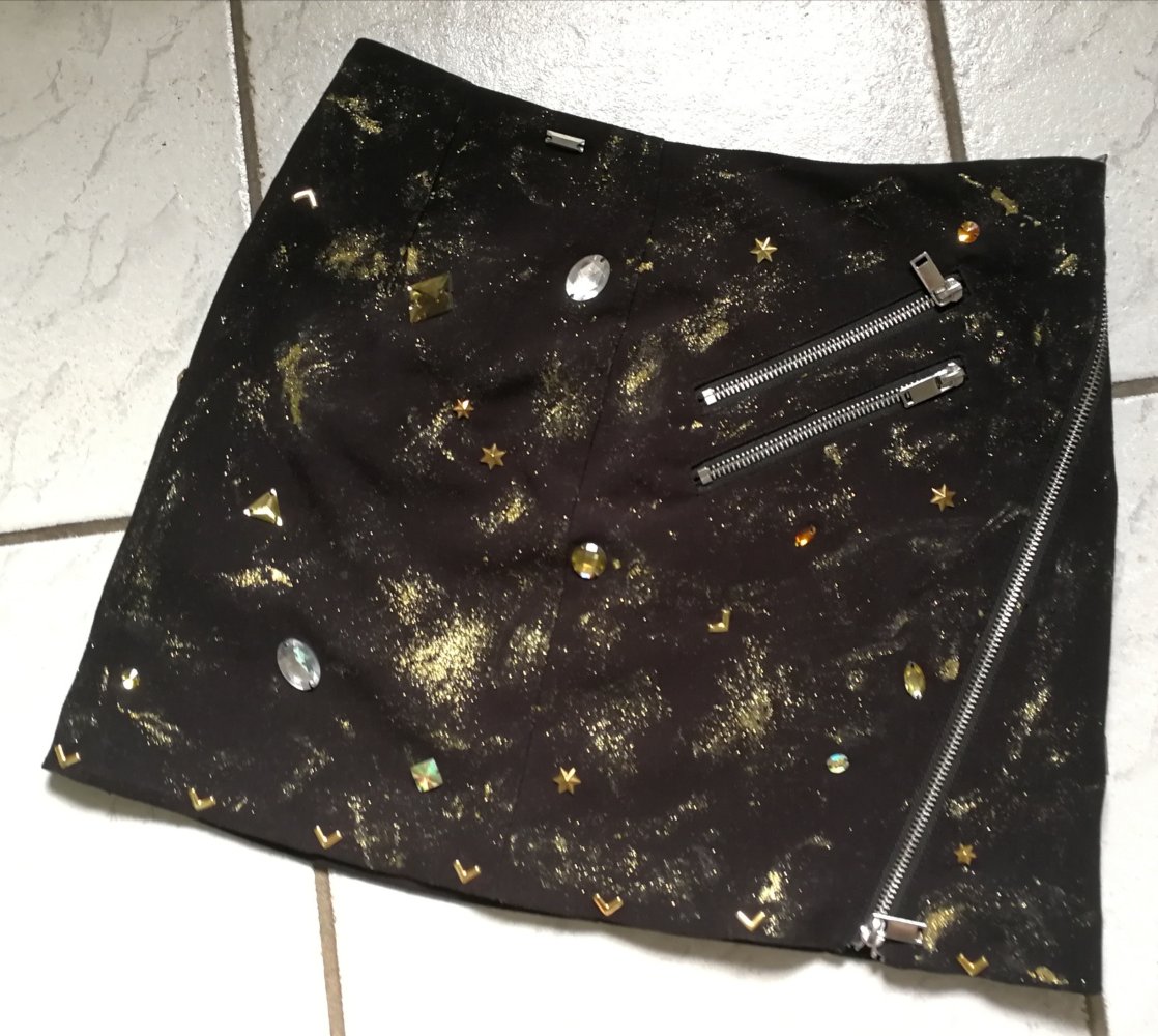 Glitzer Minirock Kleiner Schwarzer Designerrock Strass 80er Style Punk Rock Bling Bling