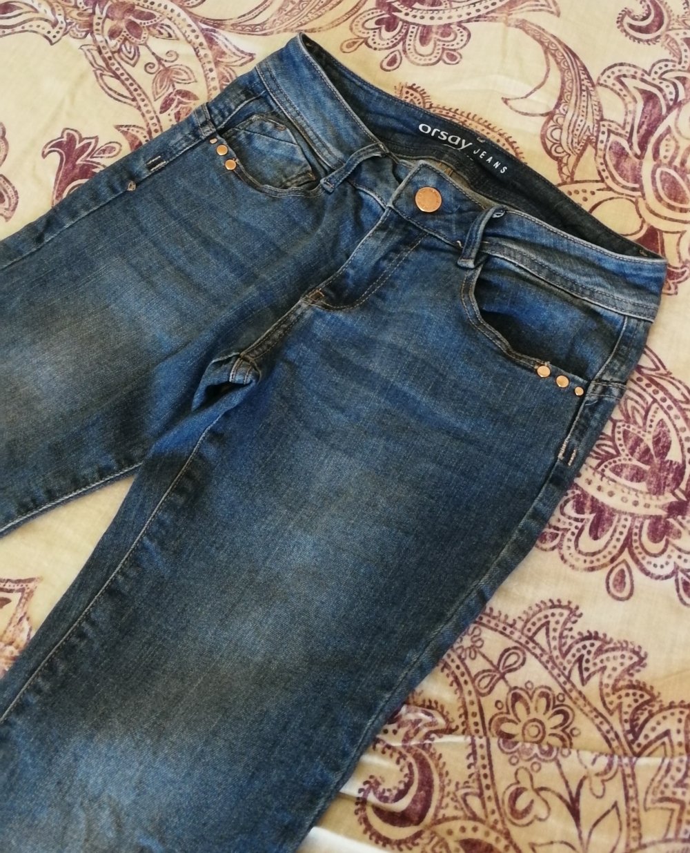 Jeans Jeanshose Hose Mittelblau Röhre Gr. 34 mit Kupferelement