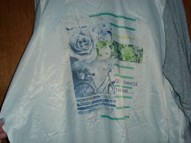 Langarmshirt von Gina Laura, hellgrau mit Motiv, Gr. 50/52