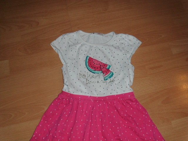 Kleid von Topolino, pink-weiß, mit Motiv, Gr. 128