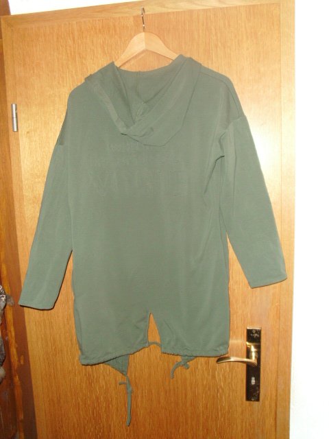 Langer Cardigan, khaki mit Kapuze, Gr. 42