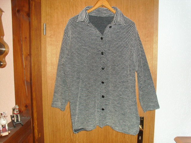 Langarmbluse, schwarz-weiß, Strickoptik, Gr. 44/46