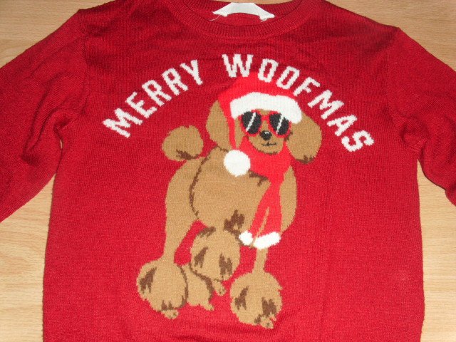 Weihnachtspullover von H&M, rot mit Motiv, Gr. 128