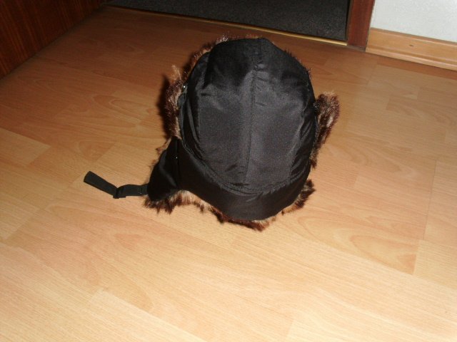 Fellmütze / Wintermütze / Chapka / Pilotenmütze, schwarz-braun, KU 58 cm