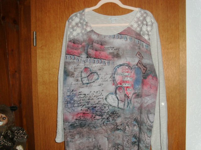 Langarmshirt von Gina Laura, hellgrau mit Motiven, Gr. 50/52