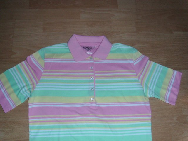 Poloshirt von Clarina, rosa geringelt, Gr. 42