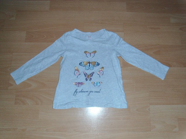 Langarmshirt von Lupipu, hellgrau mit Schmetterlingen, Gr. 98/104