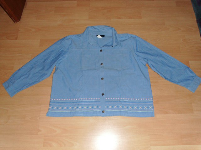 Blusenjacke von Denim & Co, hellblau mit Motiv, Gr. 52