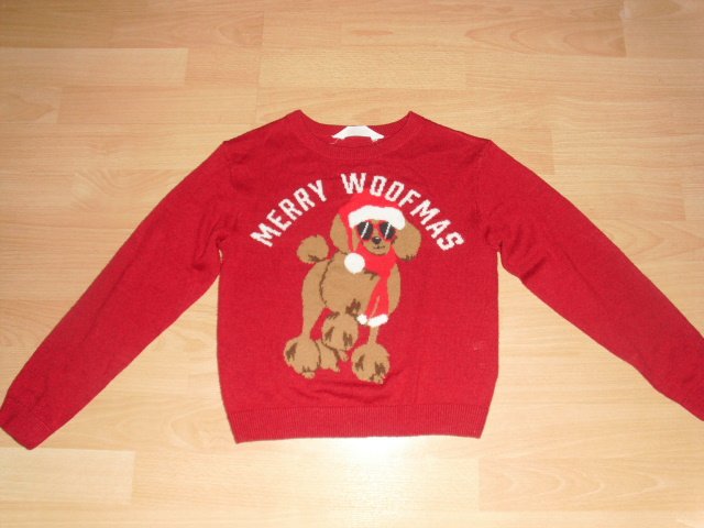 Weihnachtspullover von H&M, rot mit Motiv, Gr. 128