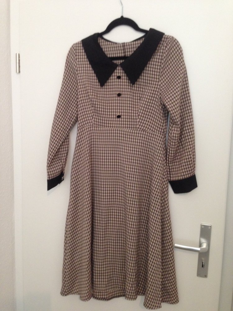 Kleid Midi Kariert Kragen Retro XS Neu