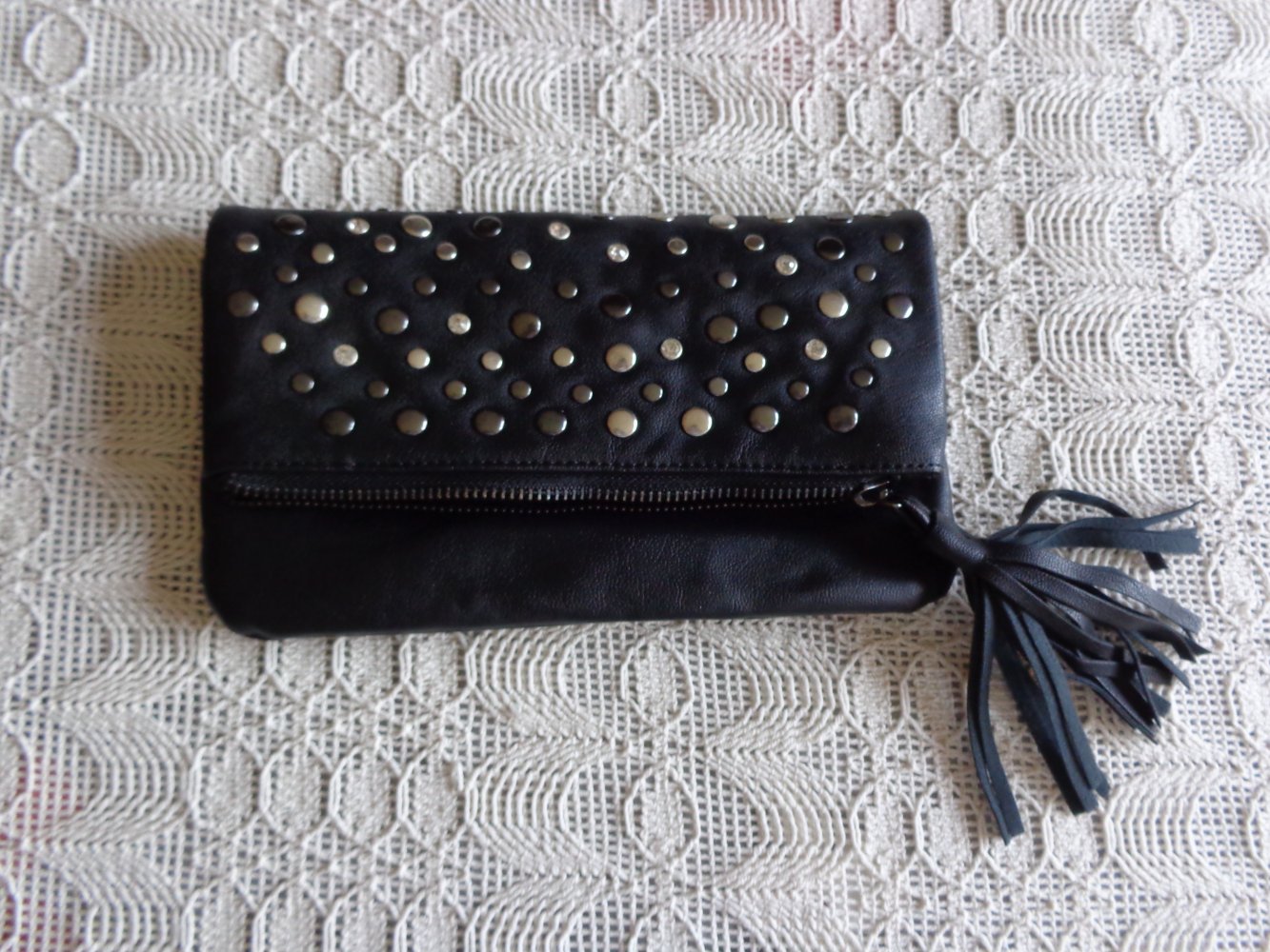 Clutch, Lederimitat, schwarz, umschlagbar, Bijou Brigitte
