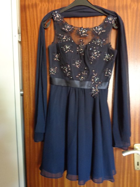 #Kleid festlich Gr. 36 dunkelblau mit Stola für Abiball, Hochzeit, Party etc.
