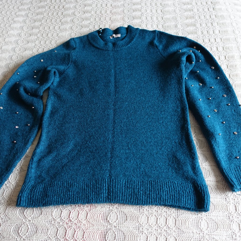 Pullover, Strickpullover, mit Perlen, petrol, Gr. XS bzw. ca. Gr. 34, Orsay