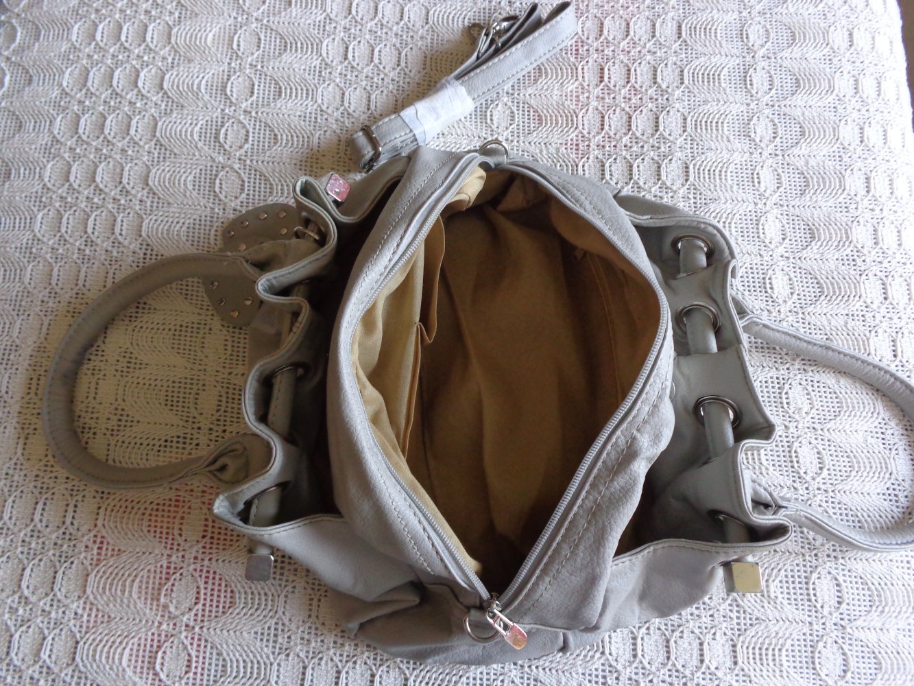 Vintage - Tasche, Handtasche, Kunstleder, hellgrau