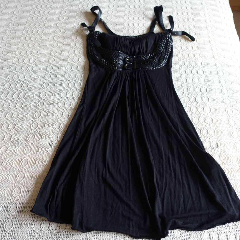 Top, Longtop, Gr. 36 bzw. ca. Gr. S, schwarz, mit Kunstleder, Jennifer Taylor