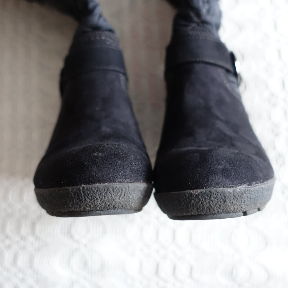 Damen - Stiefel, Fellrand, Gr. 39, schwarz, Keilabsatz, Graceland, wildlederartig