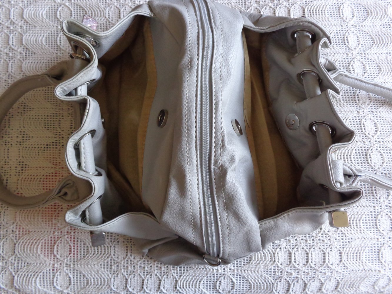 Vintage - Tasche, Handtasche, Kunstleder, hellgrau