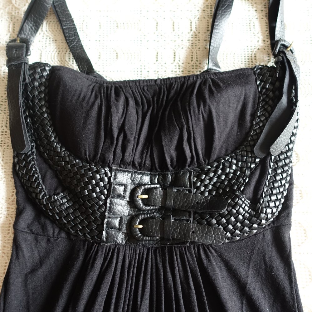 Top, Longtop, Gr. 36 bzw. ca. Gr. S, schwarz, mit Kunstleder, Jennifer Taylor