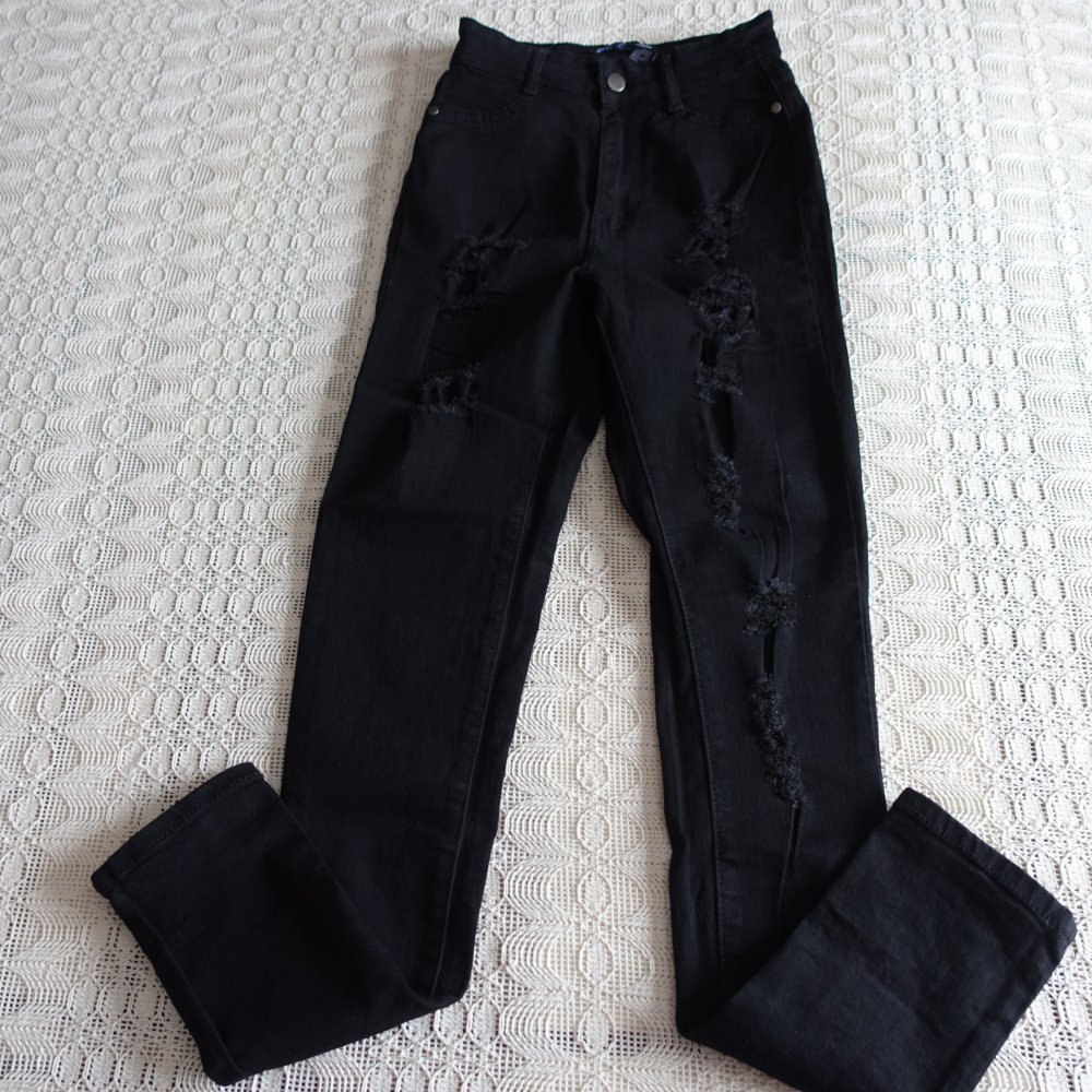 Jeans, Hose, Fashion Nova, Skinny, Röhrenjeans, Gr. 7/8, schwarz