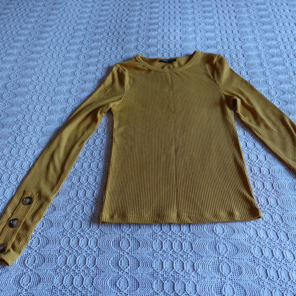 Shirt, Langarmshirt, Rippenshirt, Gr. S bzw. ca. Gr. 36, senffarben/curry